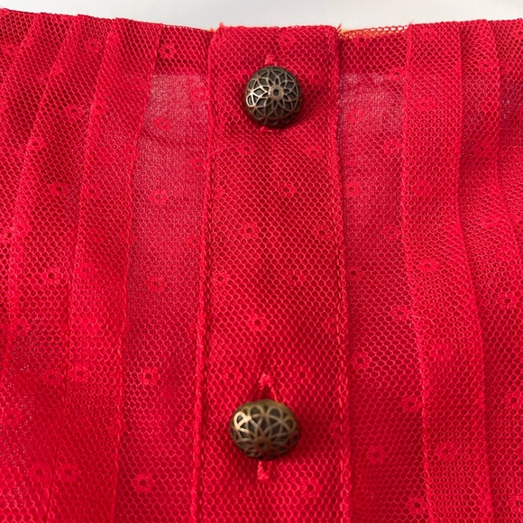 NWT Anthropologie Dotted Tulle Crop Long Sleeve Blouse Red 8P - Picture 9 of 10